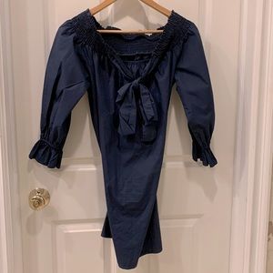 AQUA navy blue on or off shoulder dress featuring back bow fasten size L